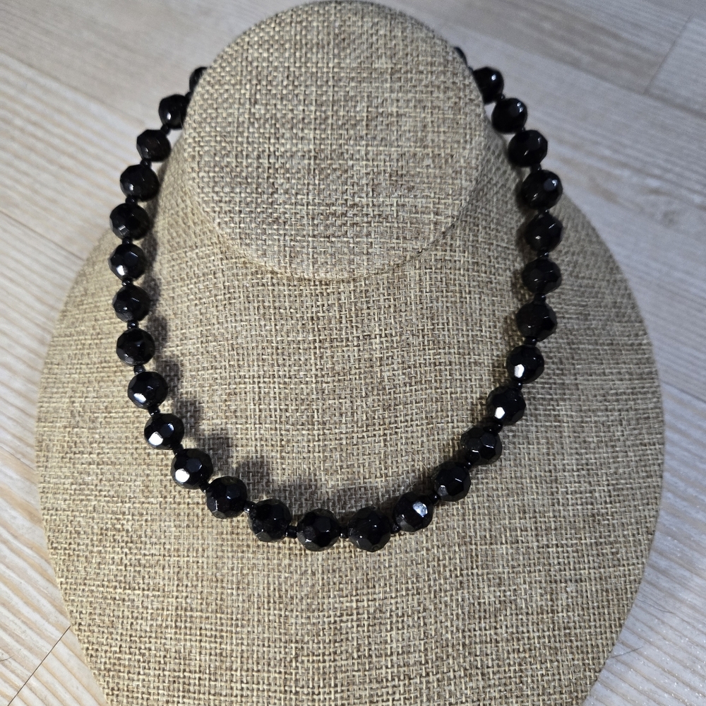 Vintage Black Faceted Bead Necklace